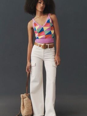 MOTHER Cream Wide-Leg Cargo Jeans